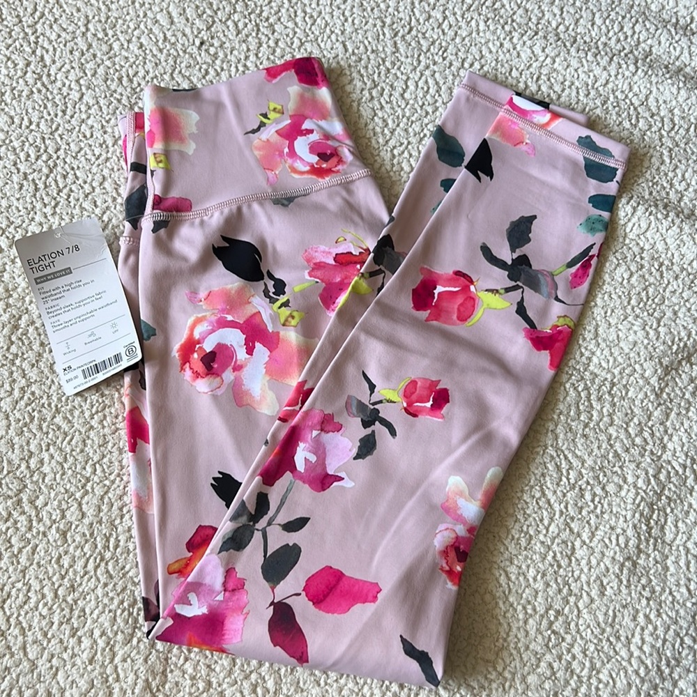 NWT Athleta Elation 7/8 tight (XS)- pink floral - Picture 2 of 3